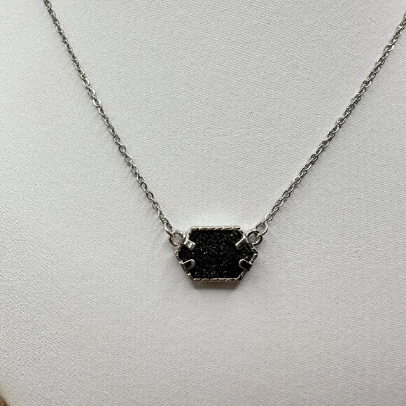 Plunder Design Yvette Hexagon Pendant Necklace Silver Chain With Black Druzy - Picture 4 of 5